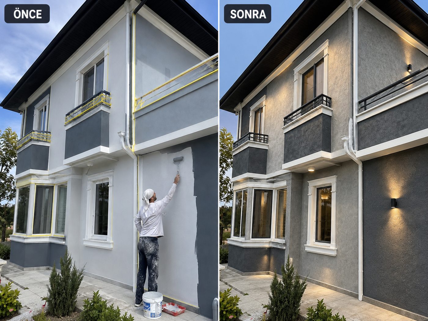 Bademli dış cephe boya öncesi ve sonrası